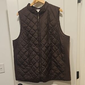 Woman Within - Zip Front Quilted Vest - Chocolate Brown - 1X
